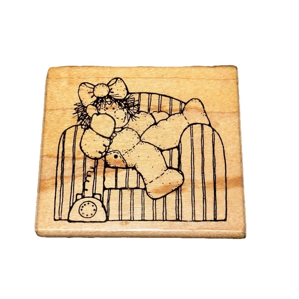 Vintage D.O.T.S. JRL Wood Mounted Rubber‎ Stamp Q212 On The Phone Country Girl